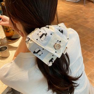 原创手作发饰童趣熊猫大肠圈大号方巾发圈女方形发绳头饰丸子头绳