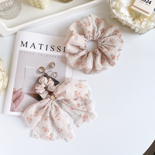 夏日花朵发饰仙女蝴蝶结发圈新款 大肠圈飘带盘发绳皮筋丸子头饰女