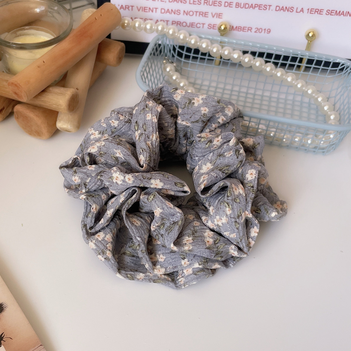 桃子柚森系甜美温柔灰蓝大肠发圈