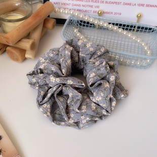 春日森系发饰灰蓝碎花大肠圈温柔三层大号发圈皮筋头绳丸子头饰女