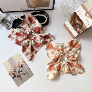 复古玫瑰花大肠圈女新款 丸子头饰 发饰高级感棉艺方巾发圈发绳个性