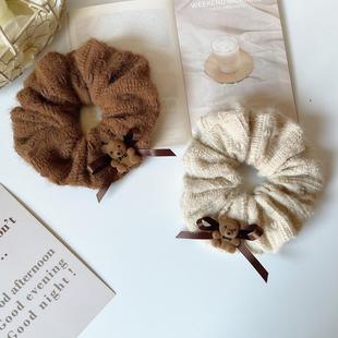 软糯手感秋冬美拉德发饰毛绒毛线大肠圈发圈女小熊皮筋盘发绳头绳