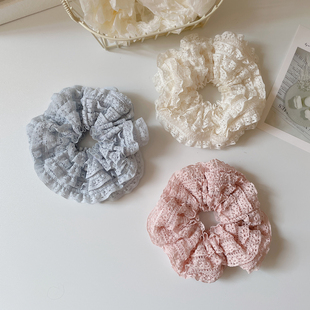 甜美奶油蕾丝大肠发圈日系森女发饰盘发绳头花后脑勺头饰丸子头绳