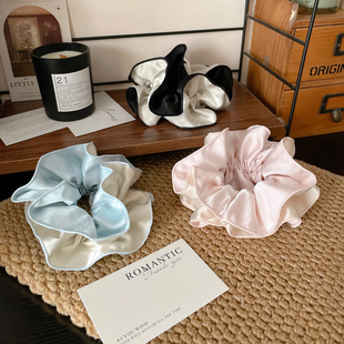 高级感 发饰丸子头饰品少女头绳 简约缎面大肠发圈ins双色发绳法式