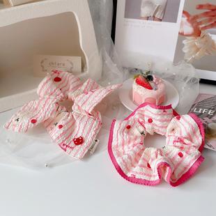 原创手作发饰玫粉色条纹大肠圈女甜美方巾发圈皮筋丸子头饰盘发绳