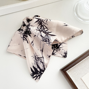 新中式 头饰手作发饰水墨方巾发圈发绳缎面大肠圈皮筋国风汉服头绳