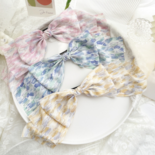 复古甜美超大蝴蝶结发夹顶夹仙女飘带发饰后脑勺头饰发卡马尾夹