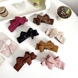 高马尾香蕉夹麂皮蝴蝶结竖夹新款 发饰高颅顶发量多发夹后脑勺头饰