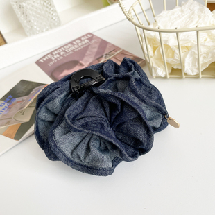 法式 牛仔花朵抓夹大号高级鲨鱼夹饱满后脑勺头饰发量多发夹盘发抓