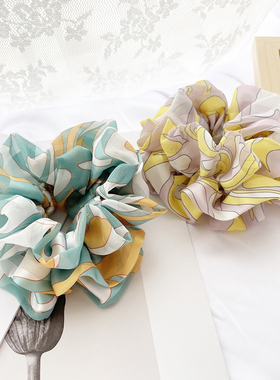 福利款~法式绿色复古三层大肠发圈女韩系发饰雪纺头饰头花盘发绳