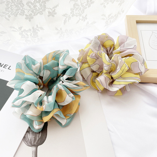 福利款 绿色复古三层大肠发圈女韩系发饰雪纺头饰头花盘发绳 法式