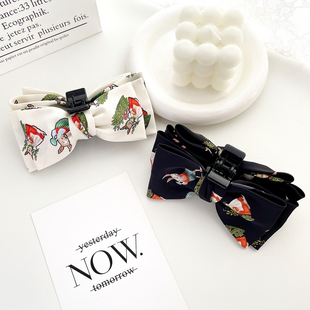 原创发饰复古兔子印花蝴蝶结发抓夹大号雪纺盘发夹子在逃公主头饰