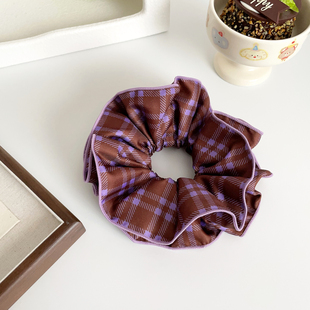 可露丽发圈赵露思同款 复古丸子头饰发绳 发饰紫色格纹大肠圈女法式