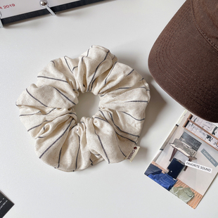 韩国学姐简约棉麻大肠发圈韩系发饰头饰女百搭条纹发绳扎丸子头绳
