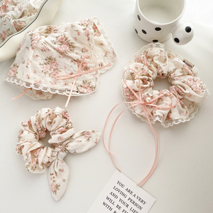 原创手作发饰森女温柔花朵大肠圈头绳蝴蝶结发绳方巾发圈皮筋头饰