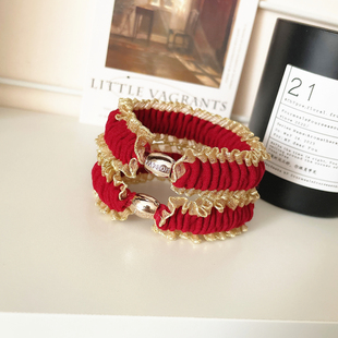 红色复古蕾丝发绳基础皮筋高弹力头绳女扎头发圈高马尾头饰皮套