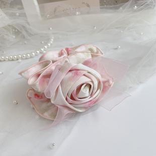高级感森系玫瑰花朵大肠发圈女原创发饰皮筋发绳头饰盘发扎头花