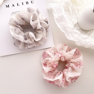 原创发饰木槿花大肠圈温柔花朵发圈皮筋扎头发绳绢纱头饰丸子头花