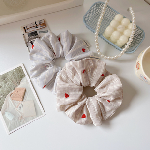 韩系冷淡风发饰条纹爱心大肠发圈女皮筋扎头发绳原创头饰丸子头花