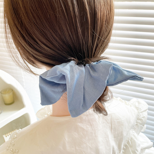 韩国ins蓝色系大肠圈牛仔方巾发圈扎头发绳头饰简约气质马尾皮筋