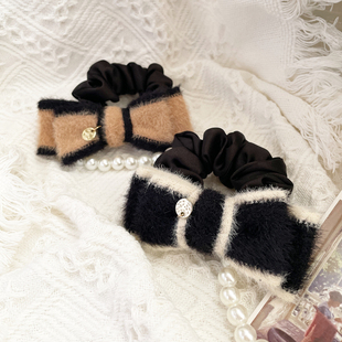精致百搭小香风发绳毛绒蝴蝶结发圈头绳皮筋发扎大肠圈韩国发饰女