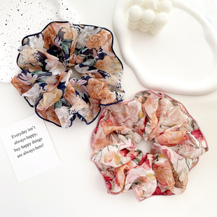 法式 复古花朵发饰超大肠圈发圈扎头发皮筋发绳高级感头饰雪纺头花