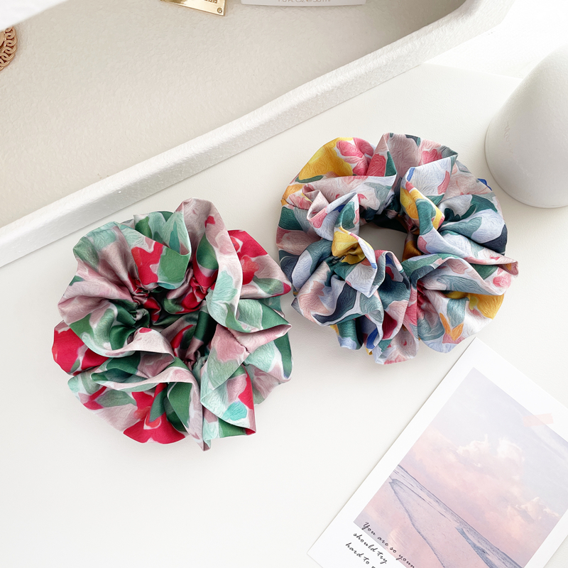 桃子柚发圈缎面复古原创油画发绳