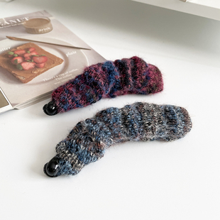 复古费尔岛香蕉夹秋冬氛围感发饰针织发夹毛绒马尾夹竖夹头饰发卡