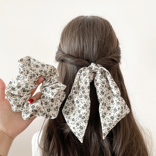 福利款 原创发饰日系绿色小玫瑰花大肠发圈女蝴蝶结发绳飘带头饰