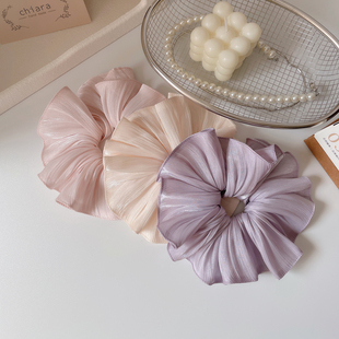 法式 裙摆大肠发圈女复古后脑勺发饰奶油丝缎头饰紫色发绳丸子头花