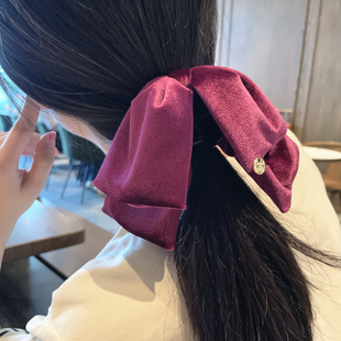 气质高级丝绒蝴蝶结发抓夹女2024新款 盘发夹后脑勺高马尾头饰发饰