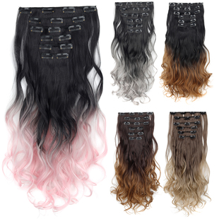 假发接发片6件套大卷夹子发渐变色ombre clip in hair extensions