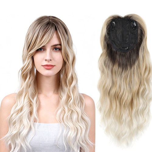 假发补发块头顶发块遮秃long wavy hair topper clip on hair