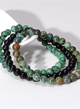 海外流行ins风手串6mm天然石珠子手链粉晶玛瑙石组合套装弹力手串