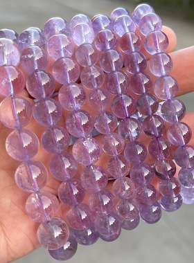 天然薰衣草水晶手链女单圈 圆珠高透体玻利维亚紫水晶手串DIY饰品