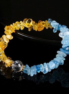 天然海蓝宝黄水晶手链女碎石转运珠手串清新显白招财旺运百搭手饰