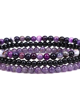 欧美流行手饰天然石头4mm珠子手链男复古简约弹力绳套装组合手饰