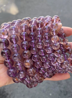 天然紫幽灵手链女单圈圆珠小众高级显白款幽灵紫水晶手串招财礼物
