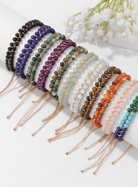 天然石4mm紫水晶双层手链手工编织串珠拉伸气质显白百搭精致手饰