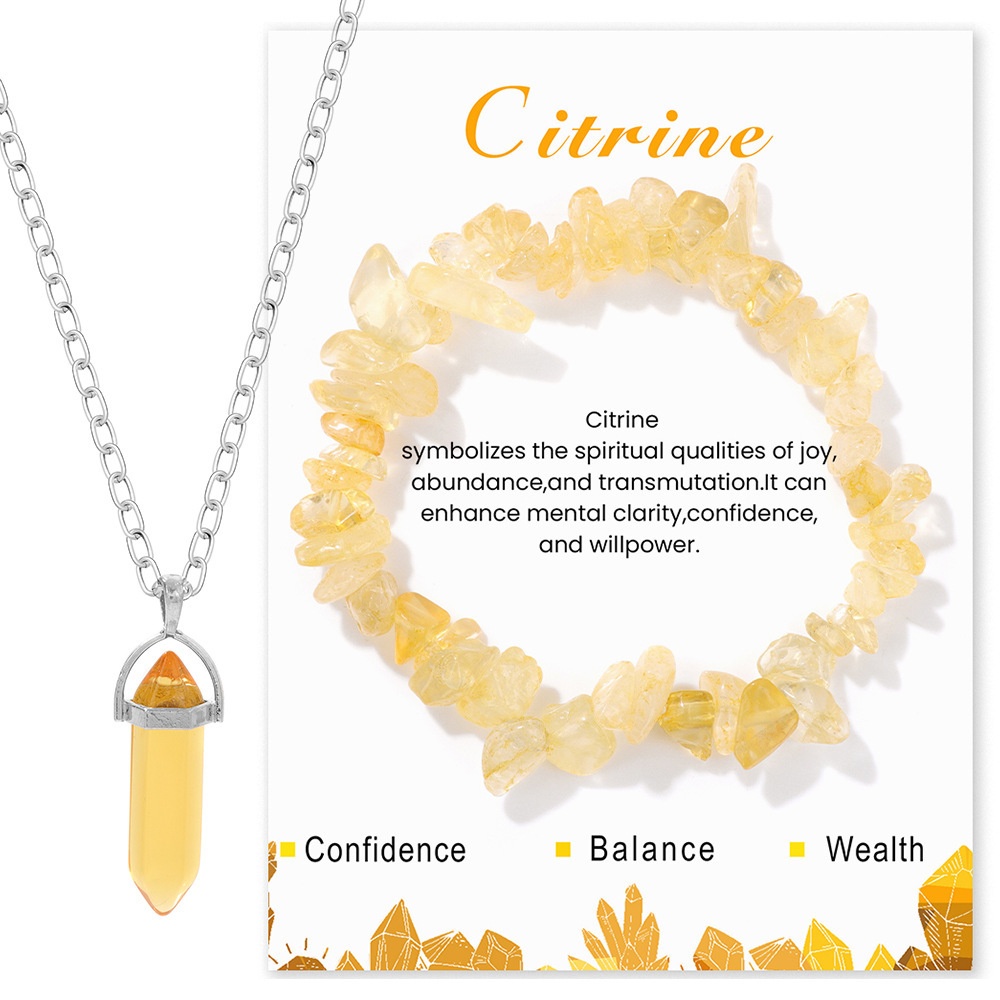 爆款热卖天然黄水晶弹力手链紫水晶吊坠项链女锁骨链套装高级礼物