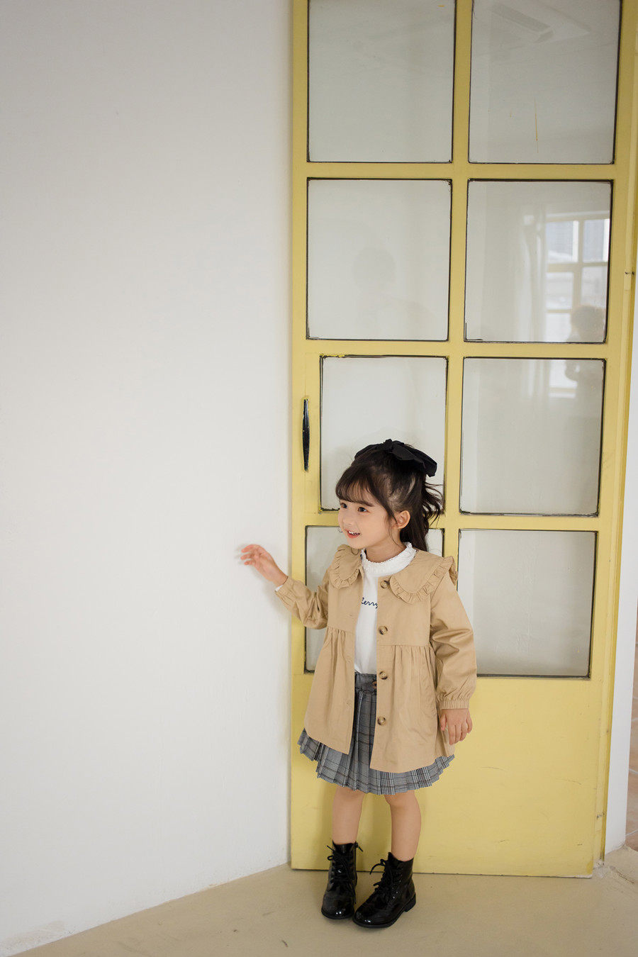 소녀의 봄 가을 윈드 브레이커 어린이 베이지 코트  얇은 윈드 브레이커 자켓 중간 길이 영국 스타일 한국 스타일