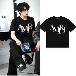 青少年男女高街设计感半袖 T恤情侣装 字母印花纯棉短袖 严浩翔同款