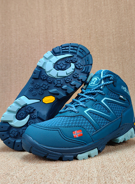 出欧洲高端VB大底外贸男童防水耐踢网布透气徒步鞋耐磨防滑登山鞋