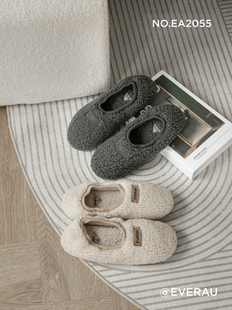 毛绒室内毛拖羊皮毛一体珍珠羔EA2055 居家鞋 EVERAU新款 毛豆豆冬款