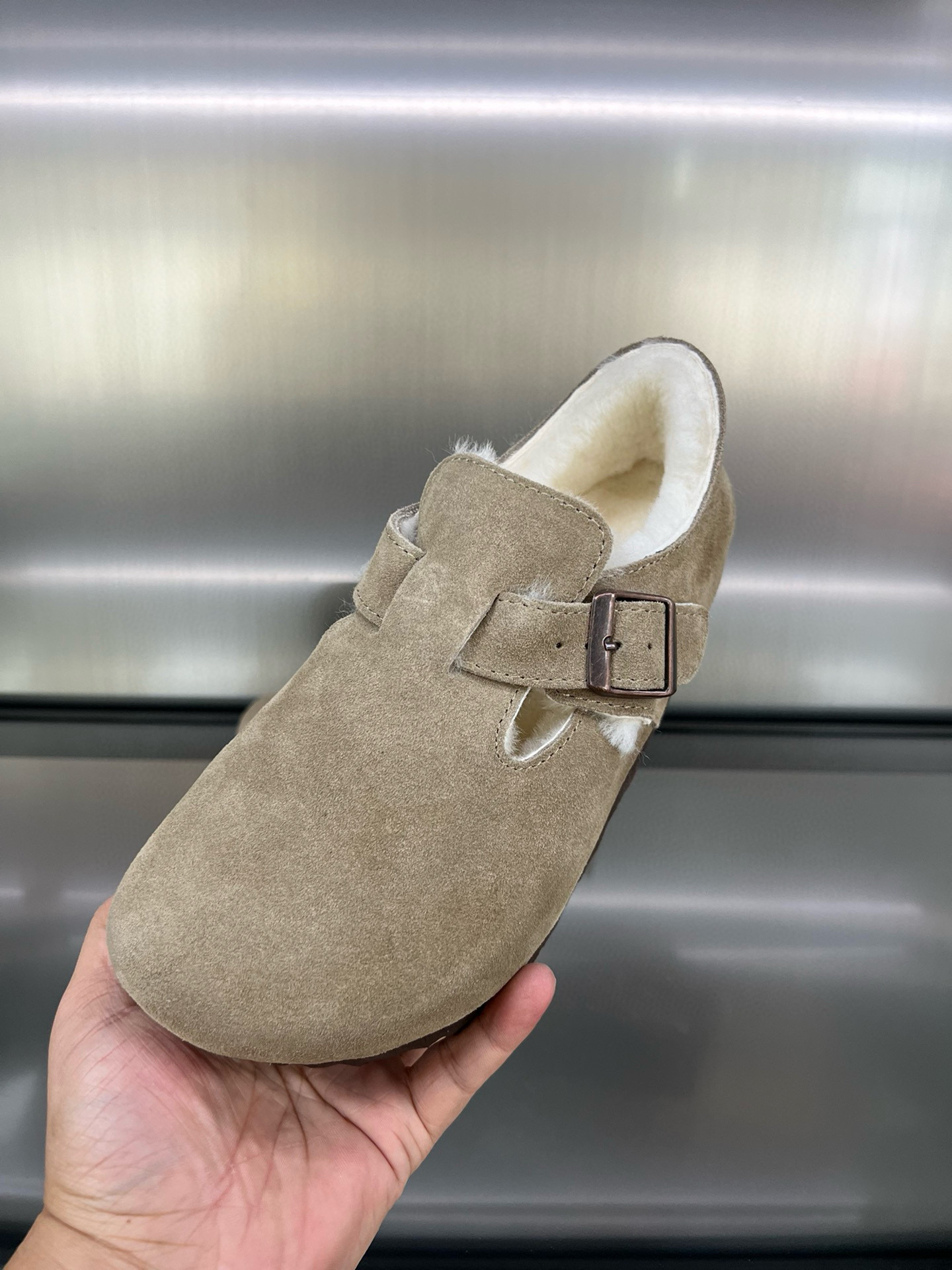 Auspecial 羊皮毛一体勃肯鞋女真皮低跟豆豆鞋加绒雪地靴女