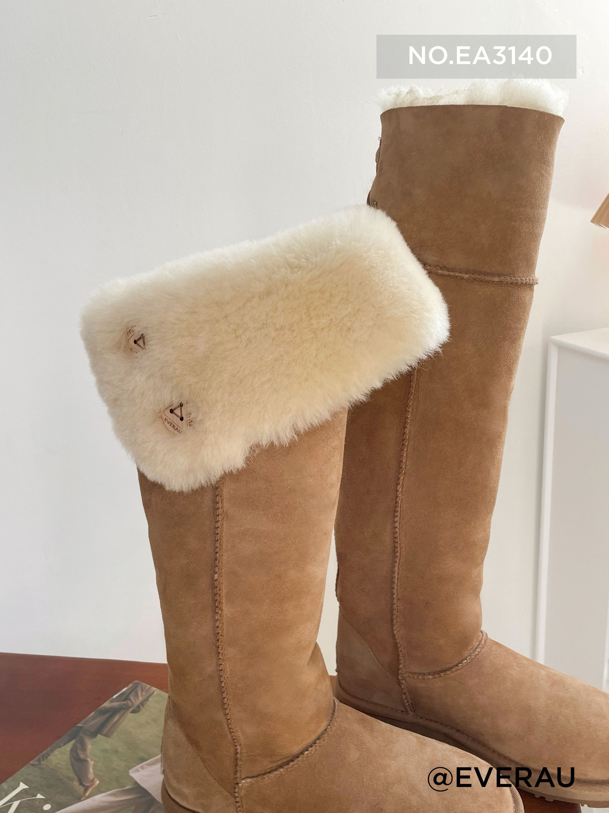 澳版  2023新款EVERAU高筒雪地靴千颂伊同款长靴羊皮毛一体EA3140