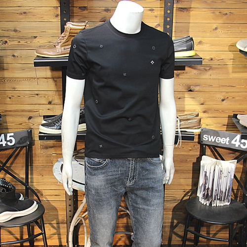 Летняя хлопковая модная футболка с коротким рукавом, облегающий крой, круглый воротник