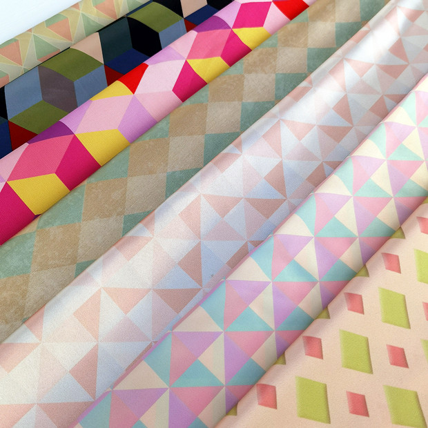 采荷纺织水田纹几何菱形格子竹节麻汉服复古旗袍设计师布面料