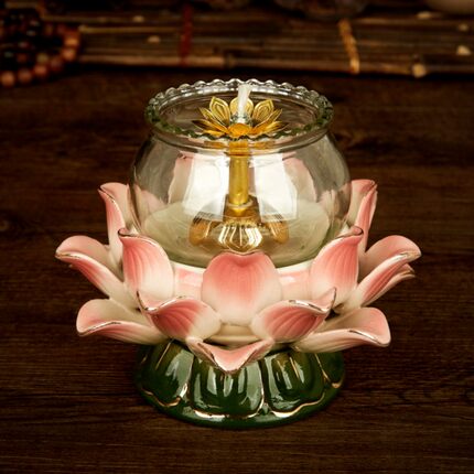 聚善缘佛堂用品 莲花灯座金色无字食用油酥植物油油灯供灯酥油