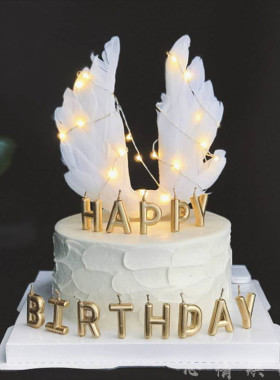 土豪金蜡烛蛋糕装饰 英文字母生日快乐金色happy brithday蜡烛